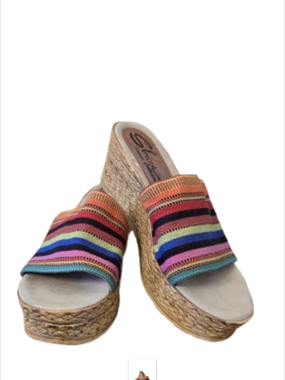 Sbicca Multicolor Stripe Espadrille Wedge Slides Size 8